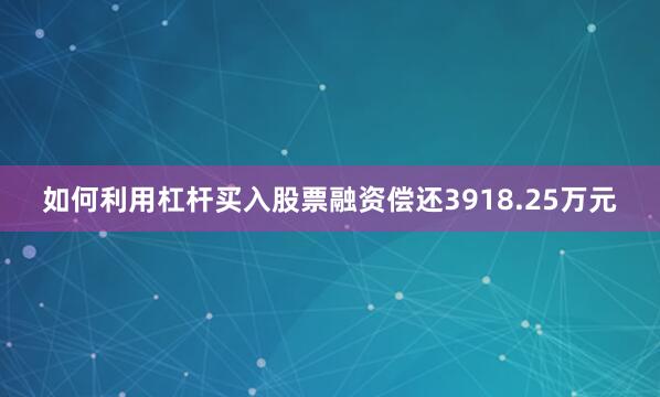 如何利用杠杆买入股票融资偿还3918.25万元